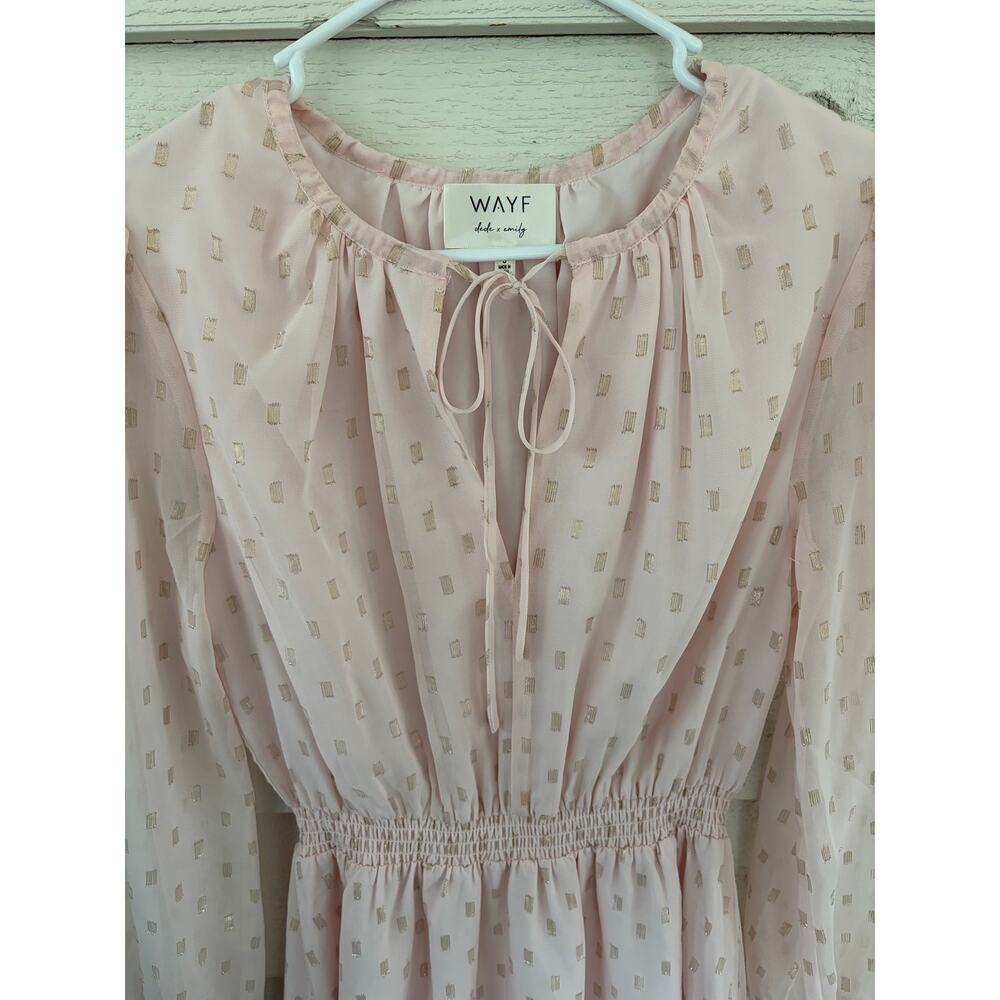 WAYF Dede x Emily Pink Swiss Dot Mini Dress Size S Romantic Ruffle Hem - Picture 4 of 9
